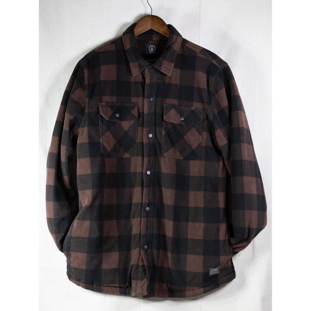 Volcom Men's Large Brown Black Buffalo Plaid Quilted Shirt Jacket Shacket